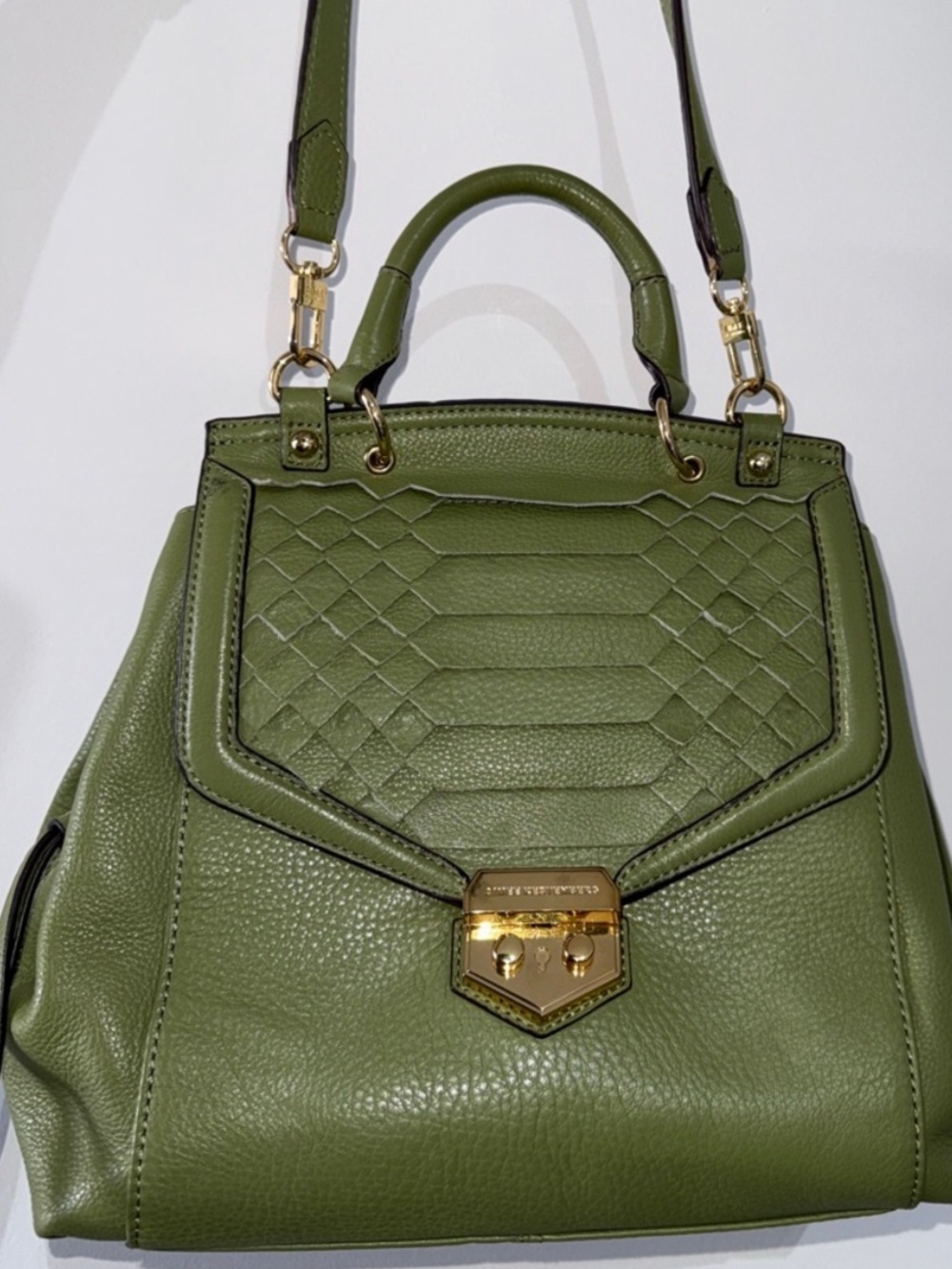 Aimee Kestenberg Olive Green Quilted Leather Satchel with Gold Hardware